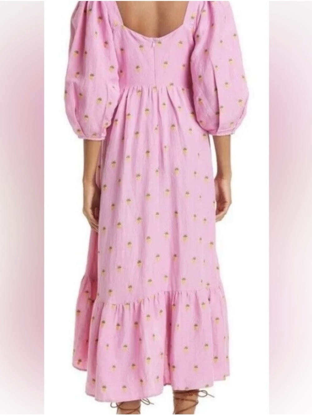 Farm Rio Embroidered Pineapple Pink Linen Midi Dress. Worn Only Once - Picture 5 of 7